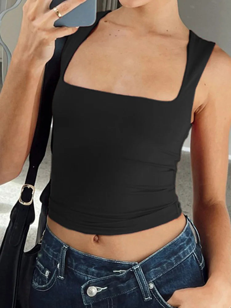 Maya Sleeveless Collar Crop Top