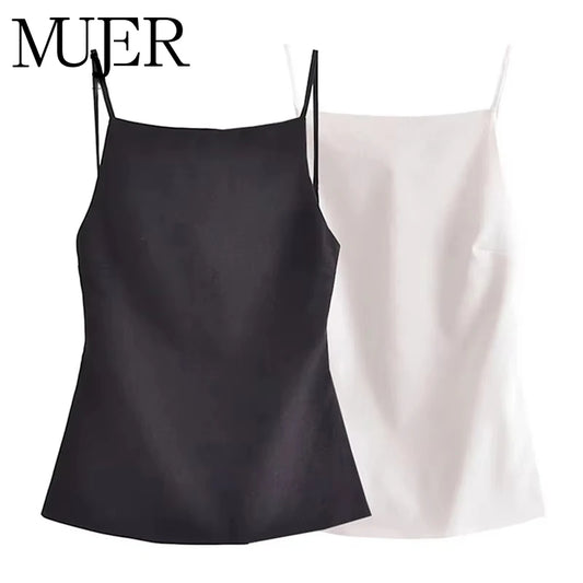 MUJER Black Backless Top Female Sleeveless White Crop Top Women Summer Sexy Tops Woman Party Women's Evening Top With Straps