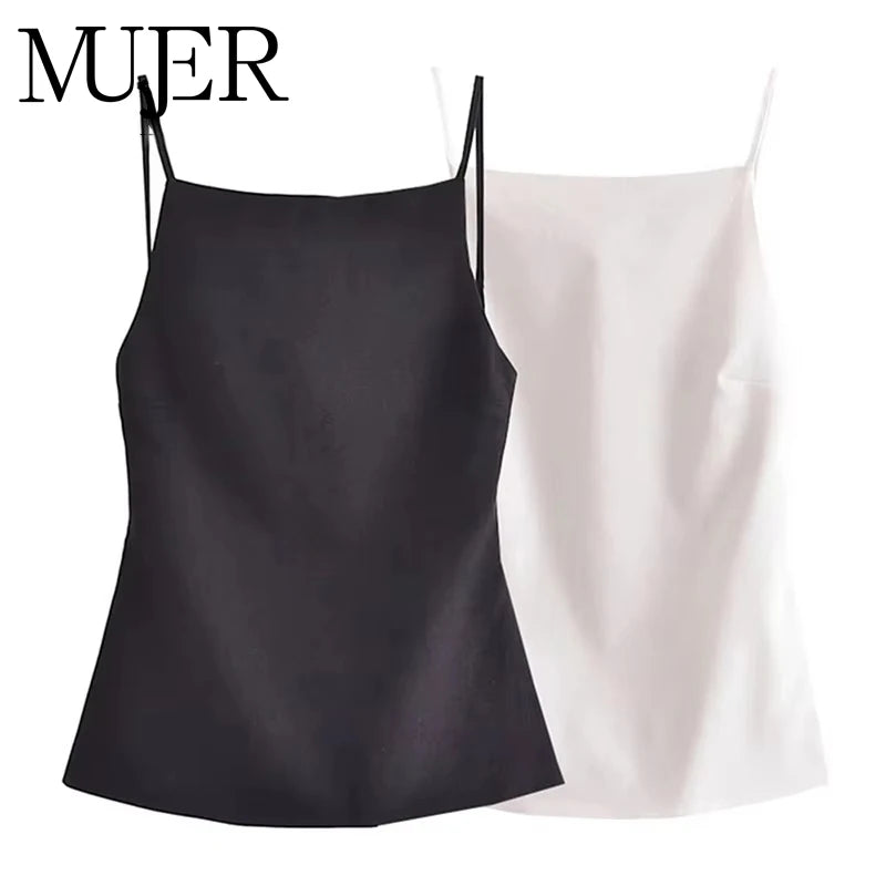 MUJER Black Backless Top Female Sleeveless White Crop Top Women Summer Sexy Tops Woman Party Women's Evening Top With Straps