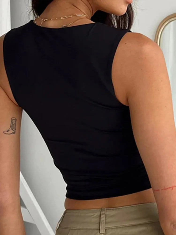 Maya Sleeveless Collar Crop Top